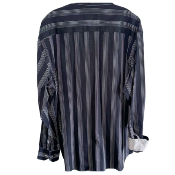 Bugatchi Uomo Black White Striped Flip Cuff Cotton Button Up Shirt XXL Pocket - Picture 2 of 11